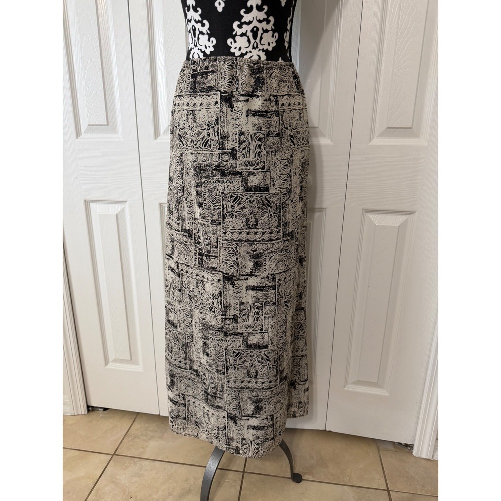 Lapis Los Angeles Black Cream Patchwork Baroque Maxi Skirt Size M 8712L
